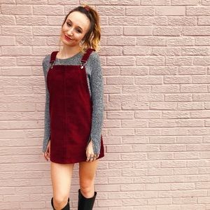 Burgundy Corduroy Overall Dress